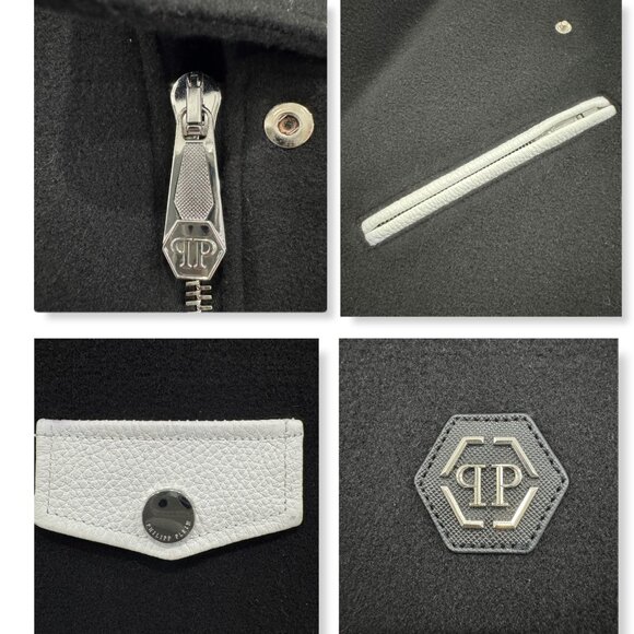 PHILIPP PLEIN Wool and Leather Biker Jacket like NEW, Size 3XL runs small - Picture 16 of 17